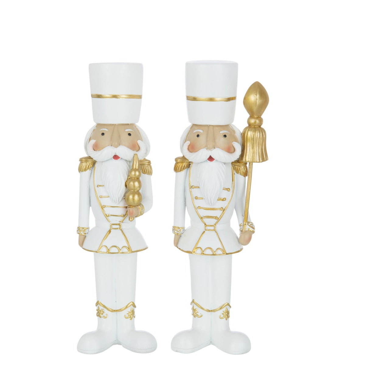 Cascanueces de resina blanco/dorado, set grande de 2 unidades, H 26 cm, J-Line