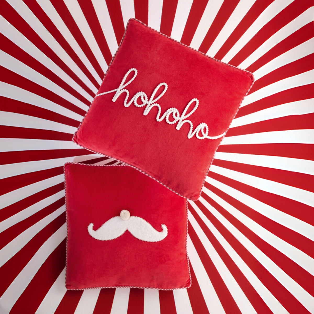 Cojines navideños Hohoho + Bigote de Papá Noel, set de 2 de J-Line