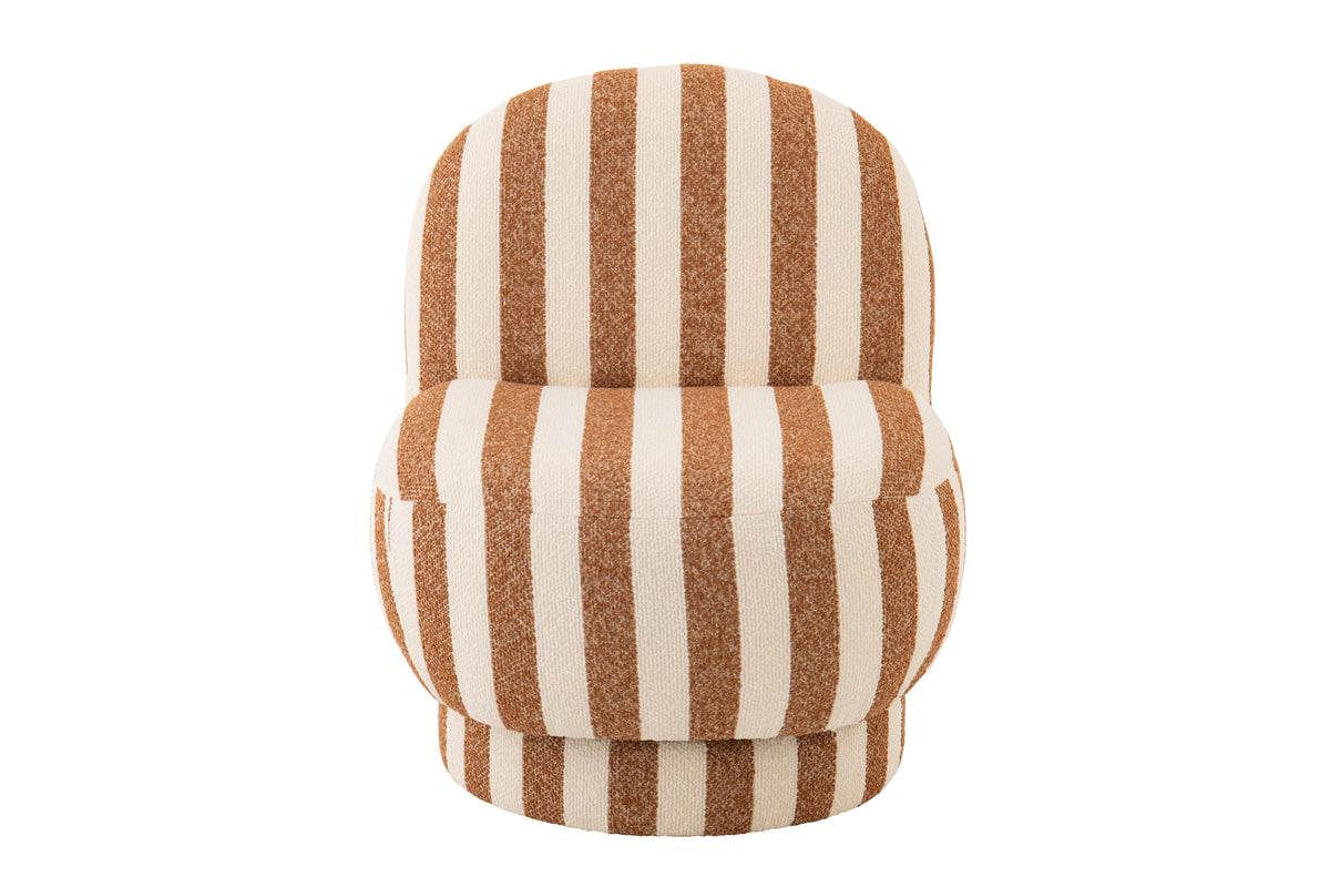 Sillón con otomana de tela a rayas camel/blanco roto J-Line