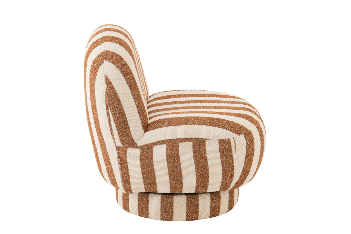 Sillón con otomana de tela a rayas camel/blanco roto J-Line