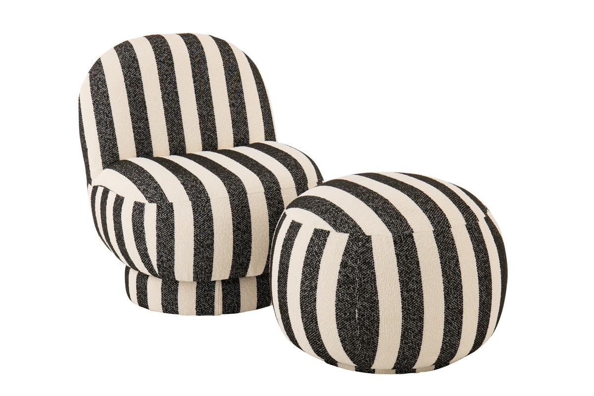 Sillón Lounge de Tela a Rayas Negro/Blanco Roto J-Line