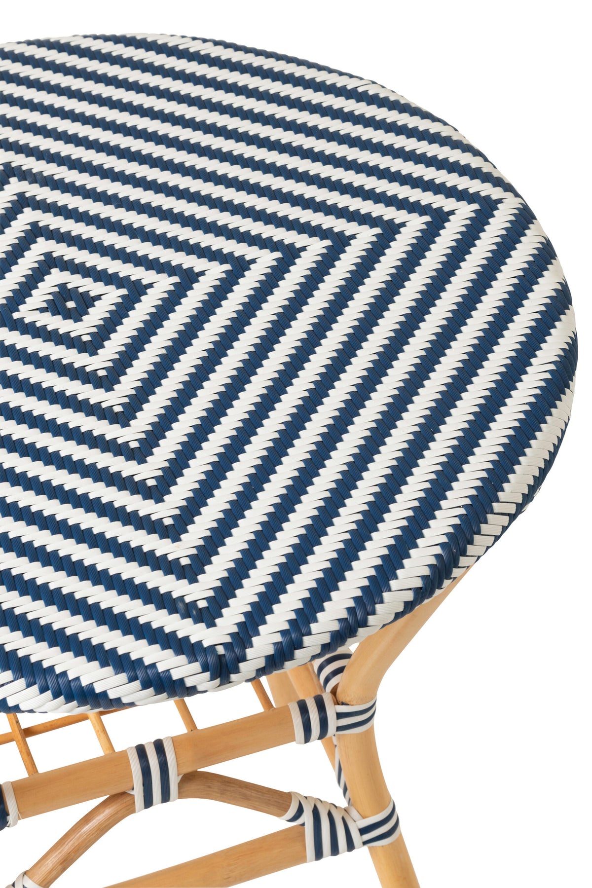 Mesa de comedor de exterior Geo redonda de ratán azul/blanco J-Line