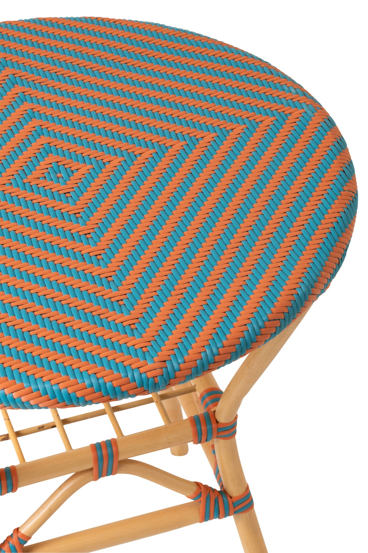 Mesa de comedor de exterior Geo redonda de ratán naranja/turquesa J-Line