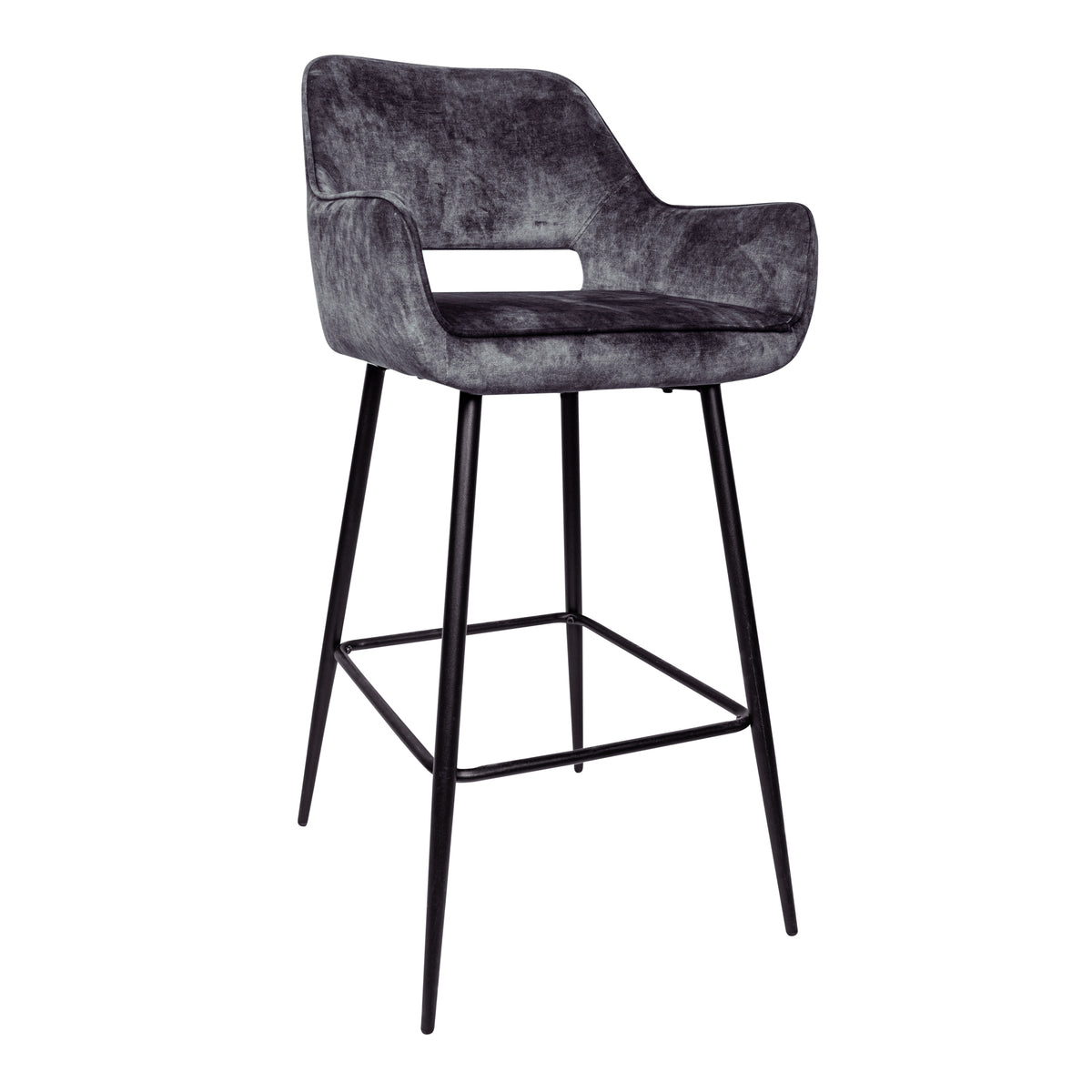 Juego de 2 taburetes de bar Fallon Velvet antracita con patas de metal negro PTMD