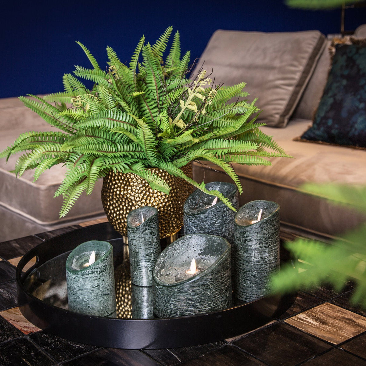 Set de 5 velas LED verde oscuro rústico PTMD