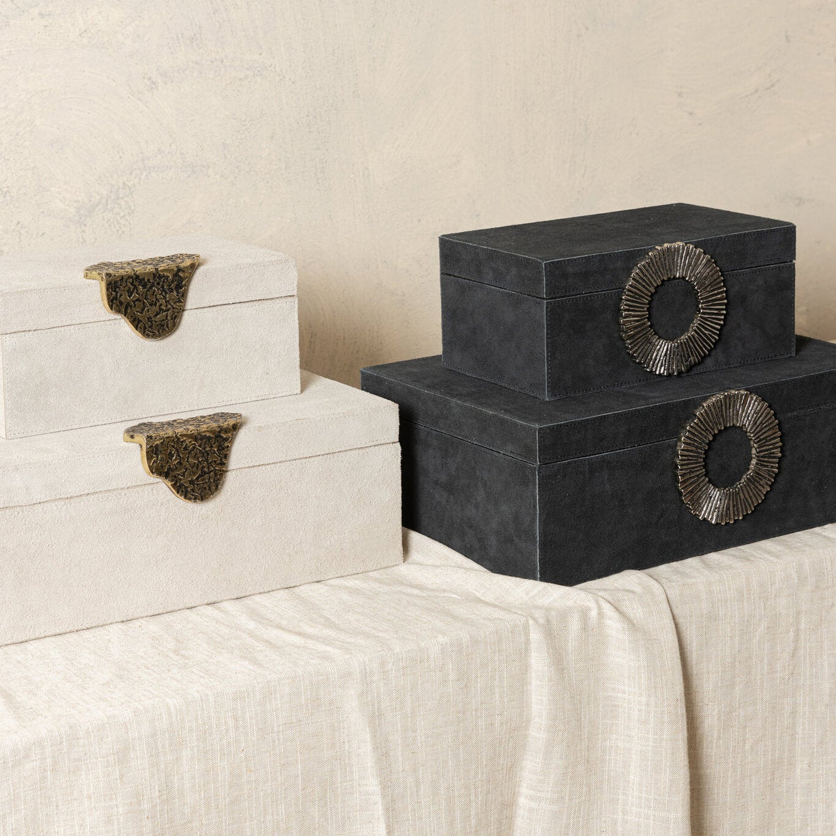 Hazael Caja de ante negro con asa plateada, juego de 2 PTMD