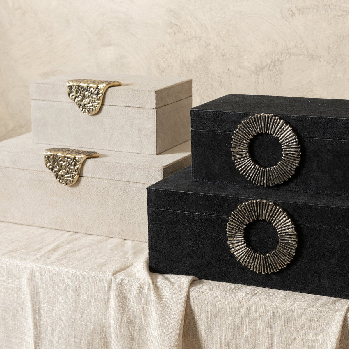 Hazael Caja de ante negro con asa plateada, juego de 2 PTMD