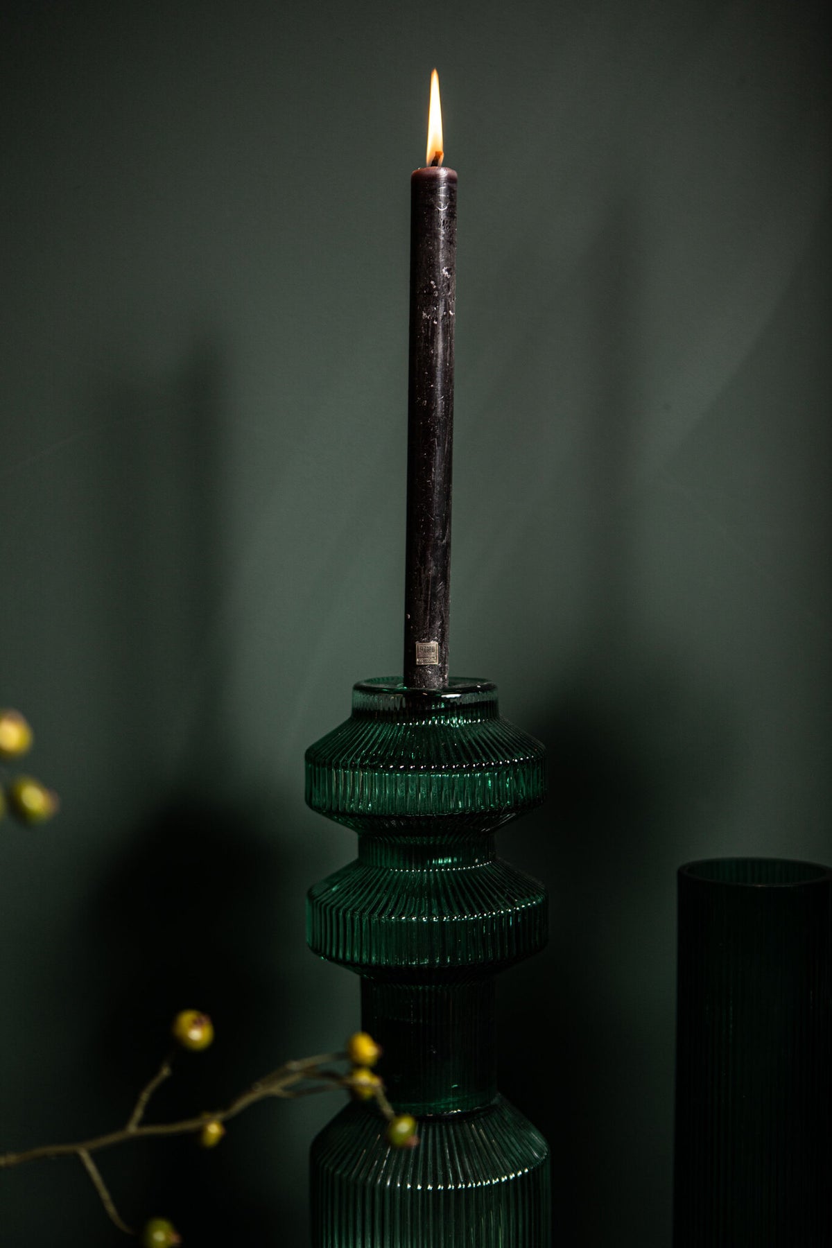 Galinda Candelabro de vidrio acanalado verde oscuro pequeño PTMD