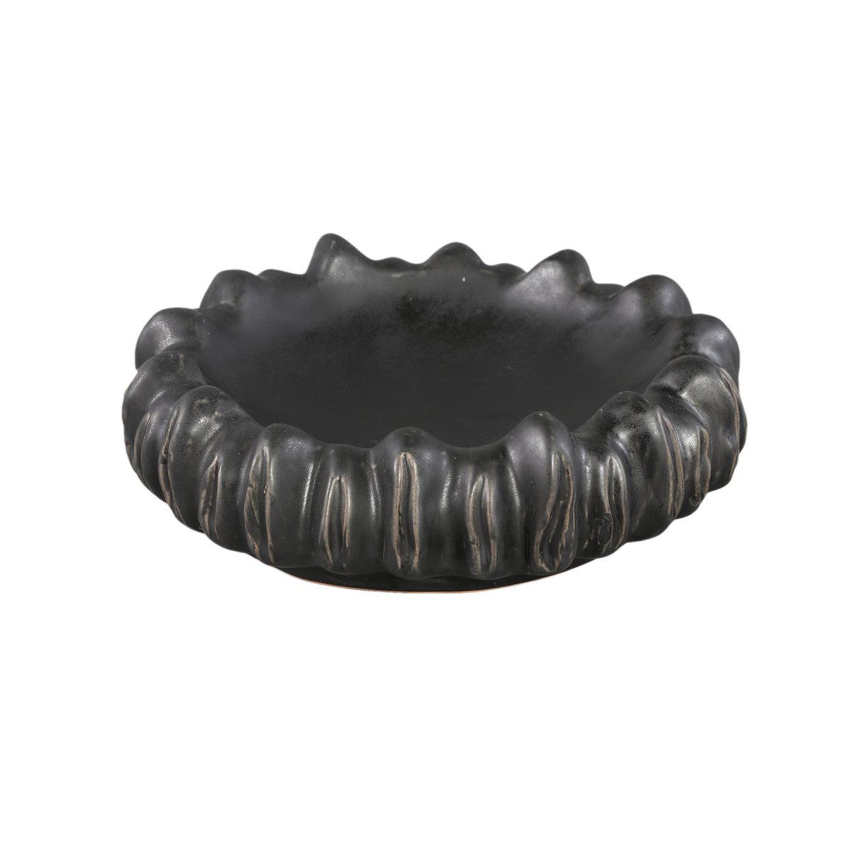 Plato Luci Negro Cerámica Acanalado Redondo PTMD