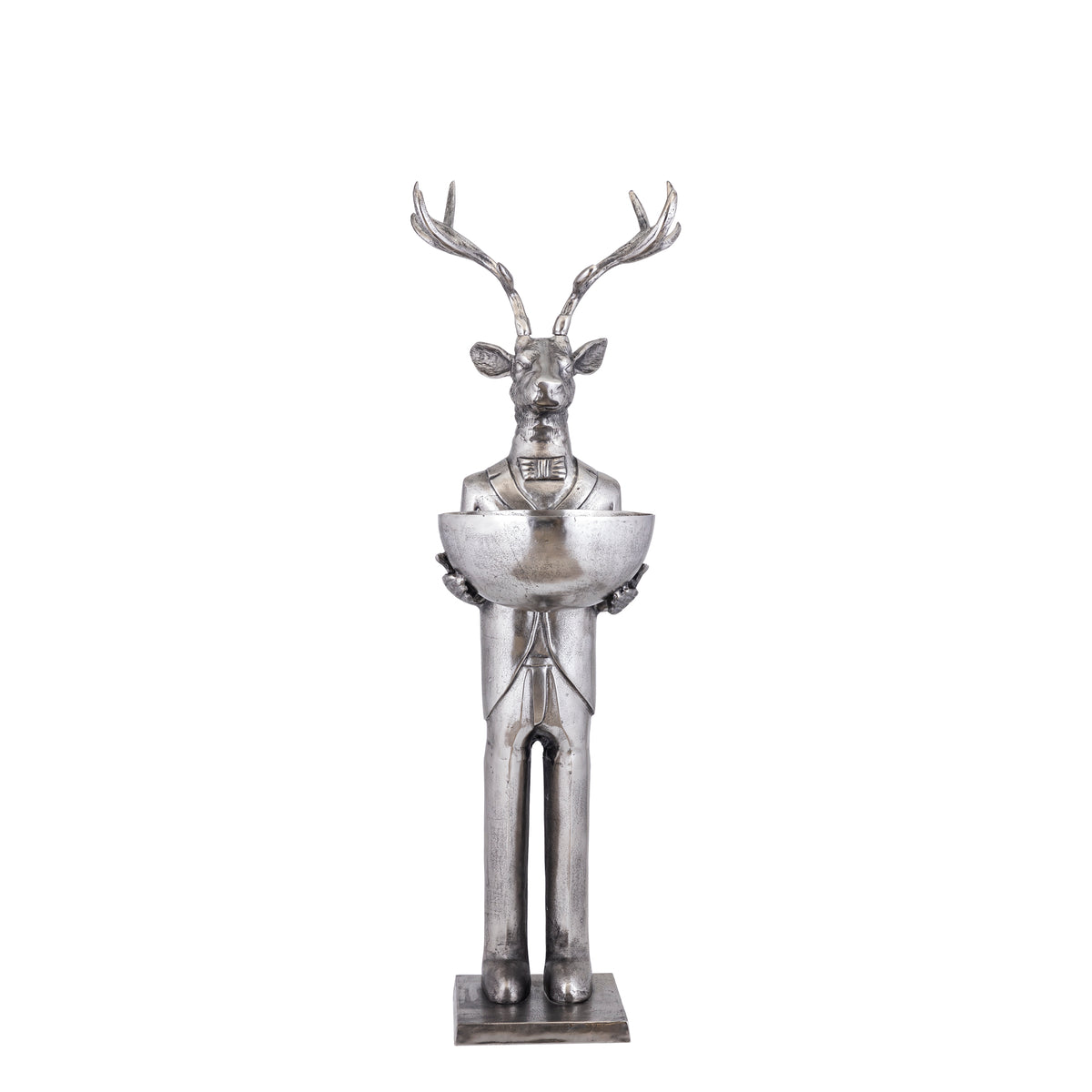 Estatua de reno con cuenco en metal gris 155 cm, tamaño mediano, PTMD
