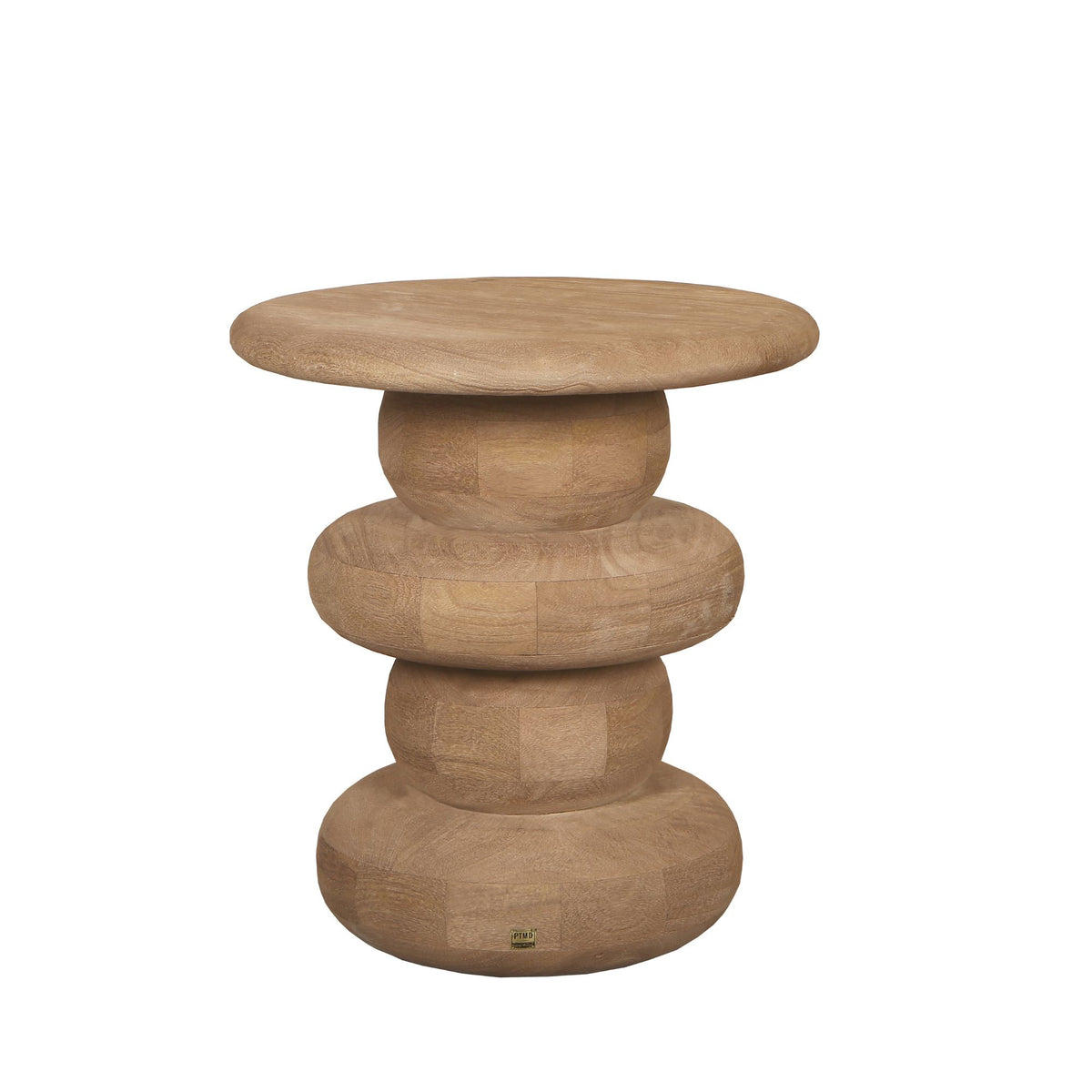 Mesa auxiliar redonda Keven de madera de mango acanalada natural PTMD