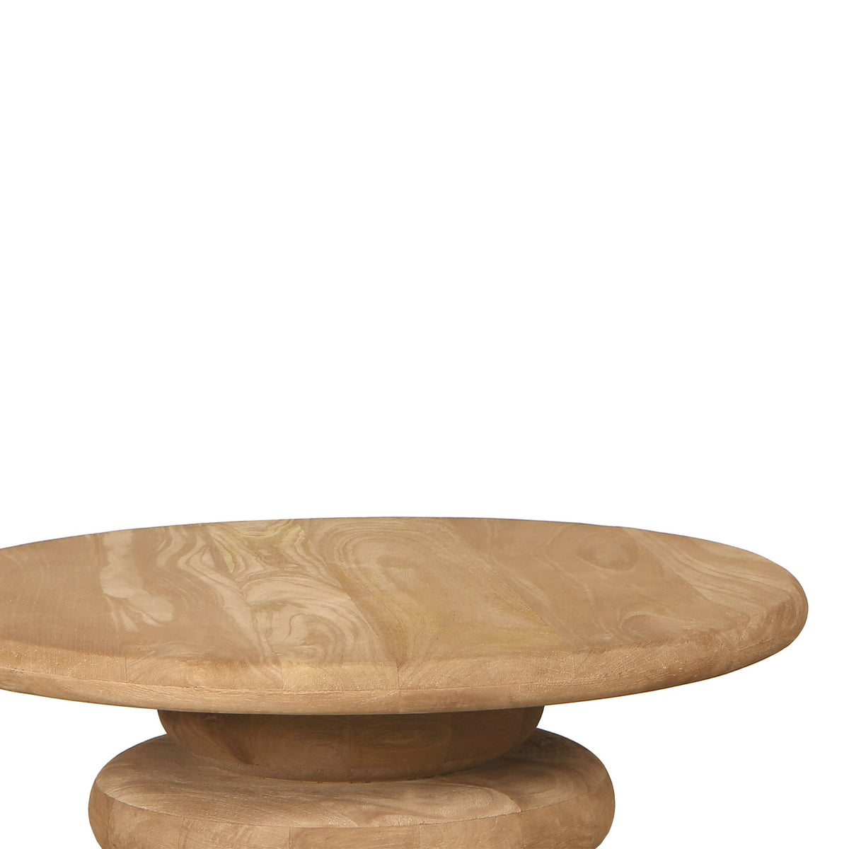 Mesa de centro Keven en madera de mango natural, acanalada y redonda, PTMD