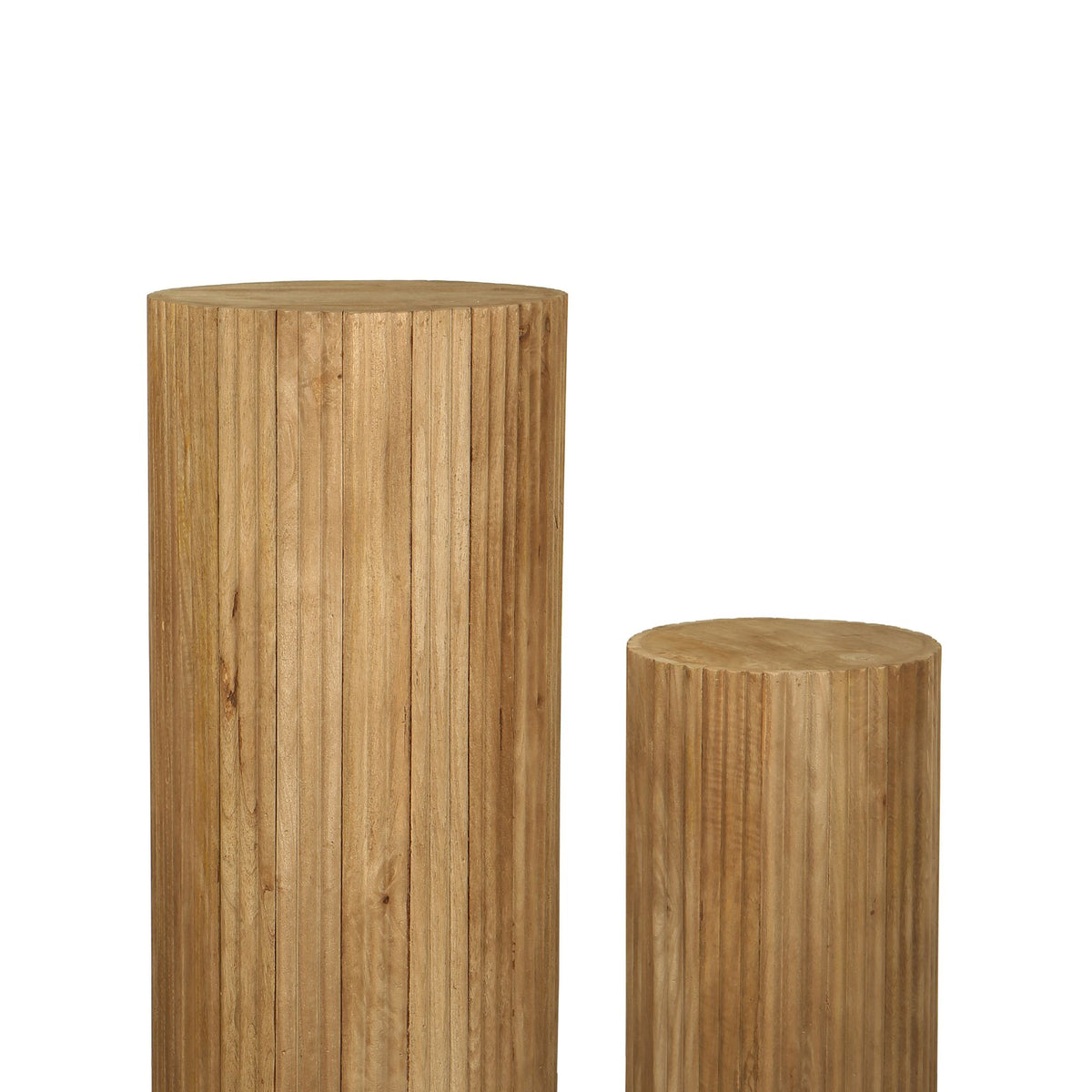 Jerra Juego de 2 pedestales de madera de mango acanalado natural PTMD