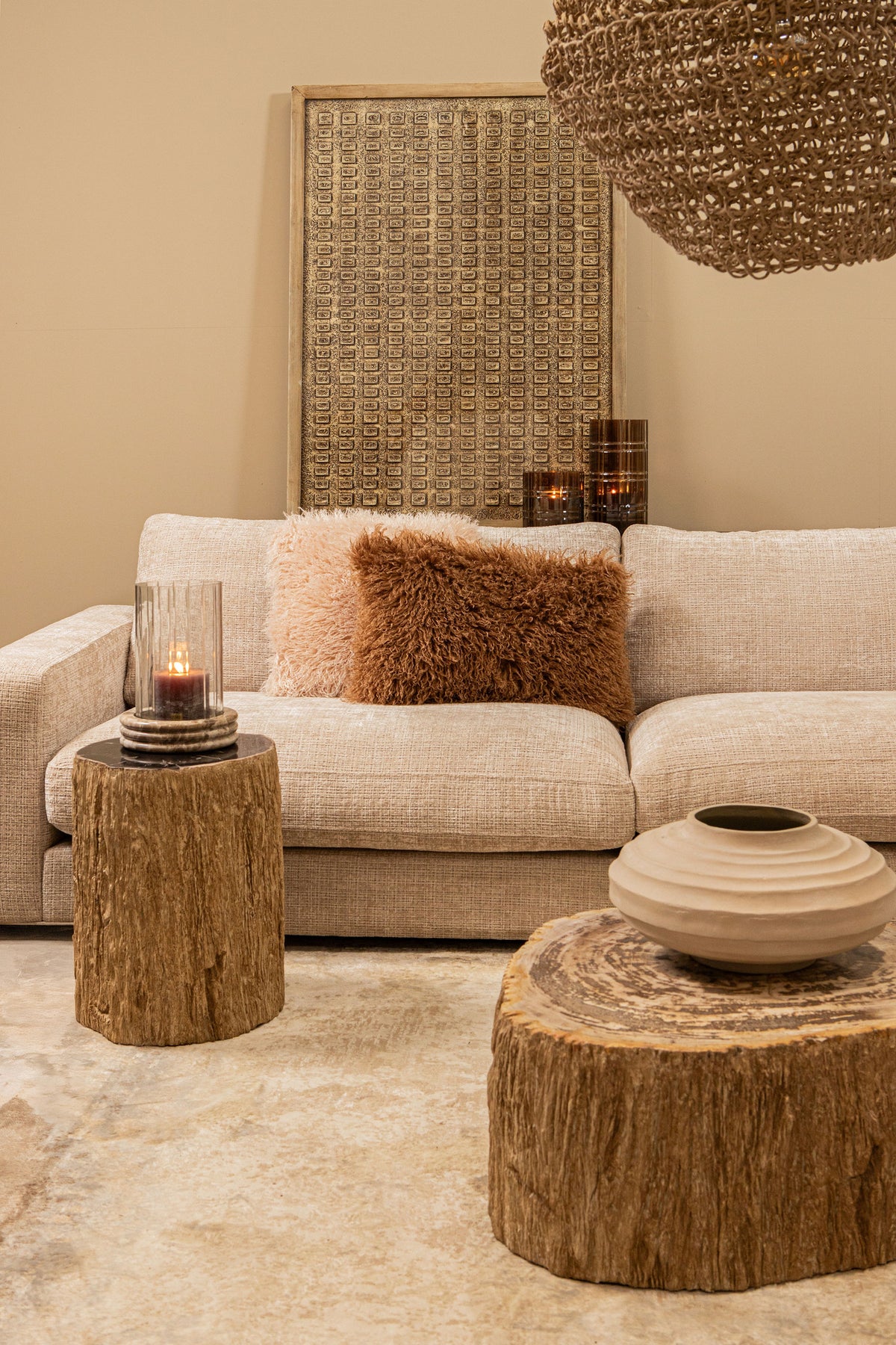 Kody Beige Stone Wash maceta acanalada de aluminio fundido M PTMD