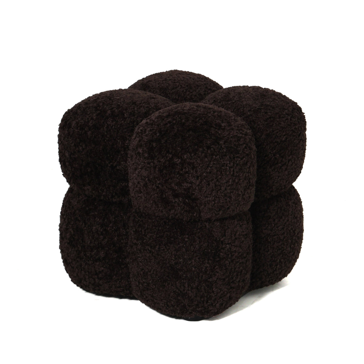Puf cuadrado de tela Teddy marrón oscuro PTMD