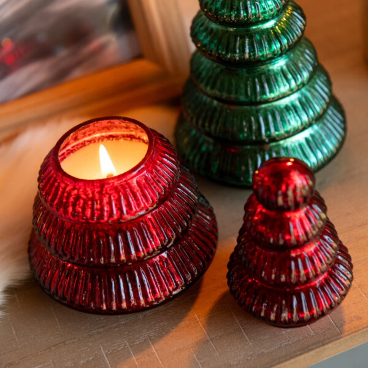 Vela aromática Árbol de vidrio acanalado Rojo navideño Grande J-Line