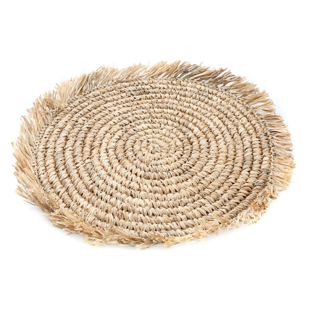El mantel individual redondo de rafia con flecos - Bazar Bizar natural