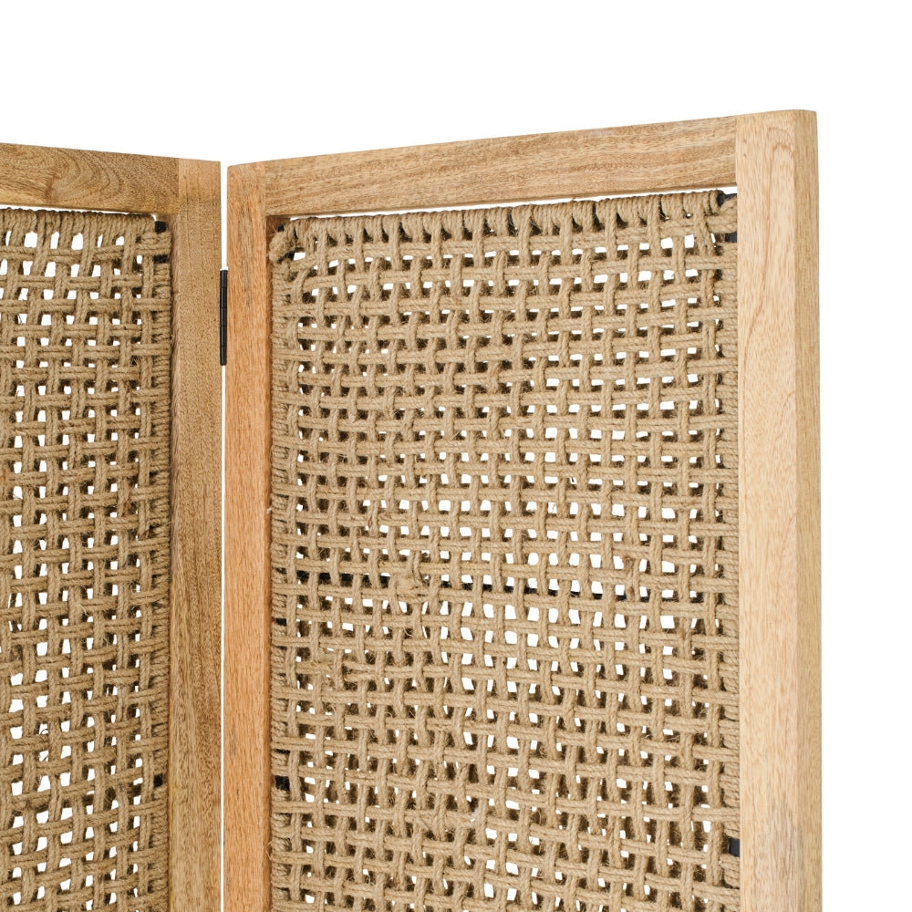 Biombo Divisor Con Paneles De Ratán Madera De Mango Natural J-Line