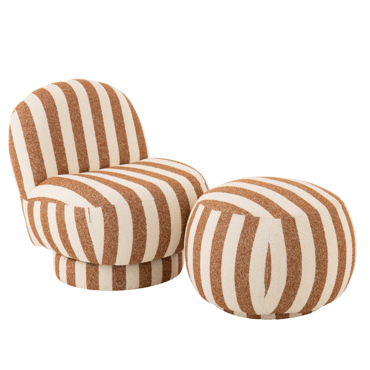 Sillón con otomana de tela a rayas camel/blanco roto J-Line