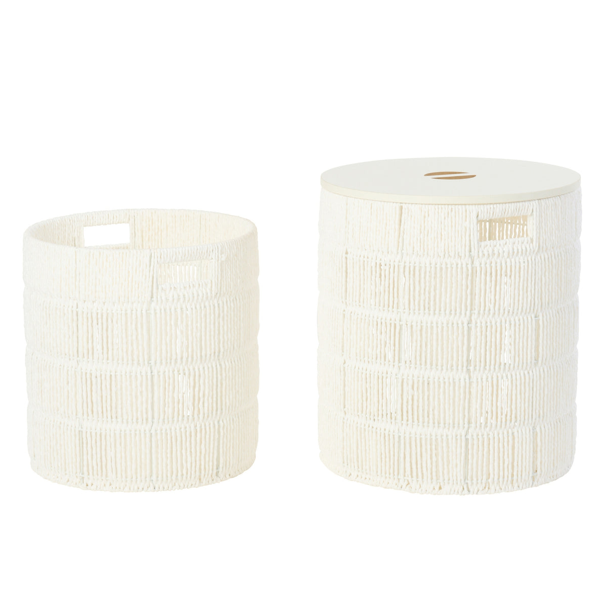 Juego de 2 cestos redondos de papel blanco con tapa J-Line