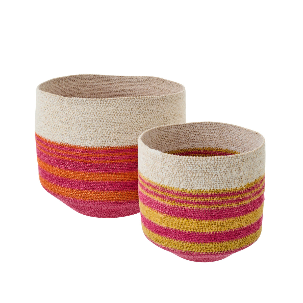 Juego de 2 cestas de hierba marina a rayas multicolor J-Line