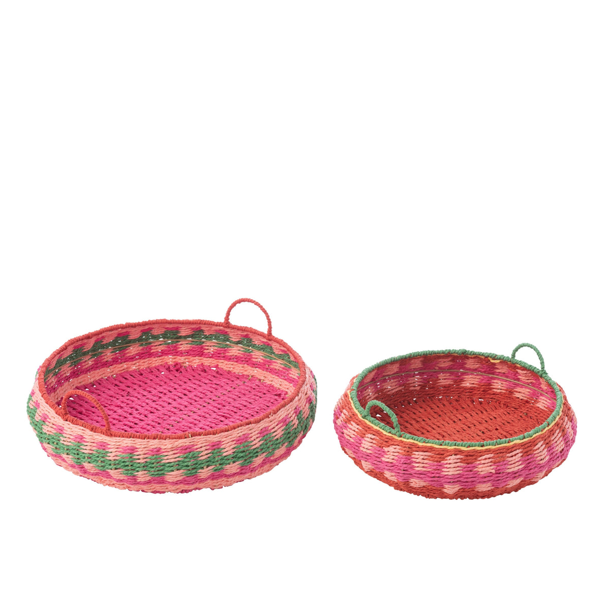 Juego de 2 bandejas decorativas redondas con asas, de papel, multicolor