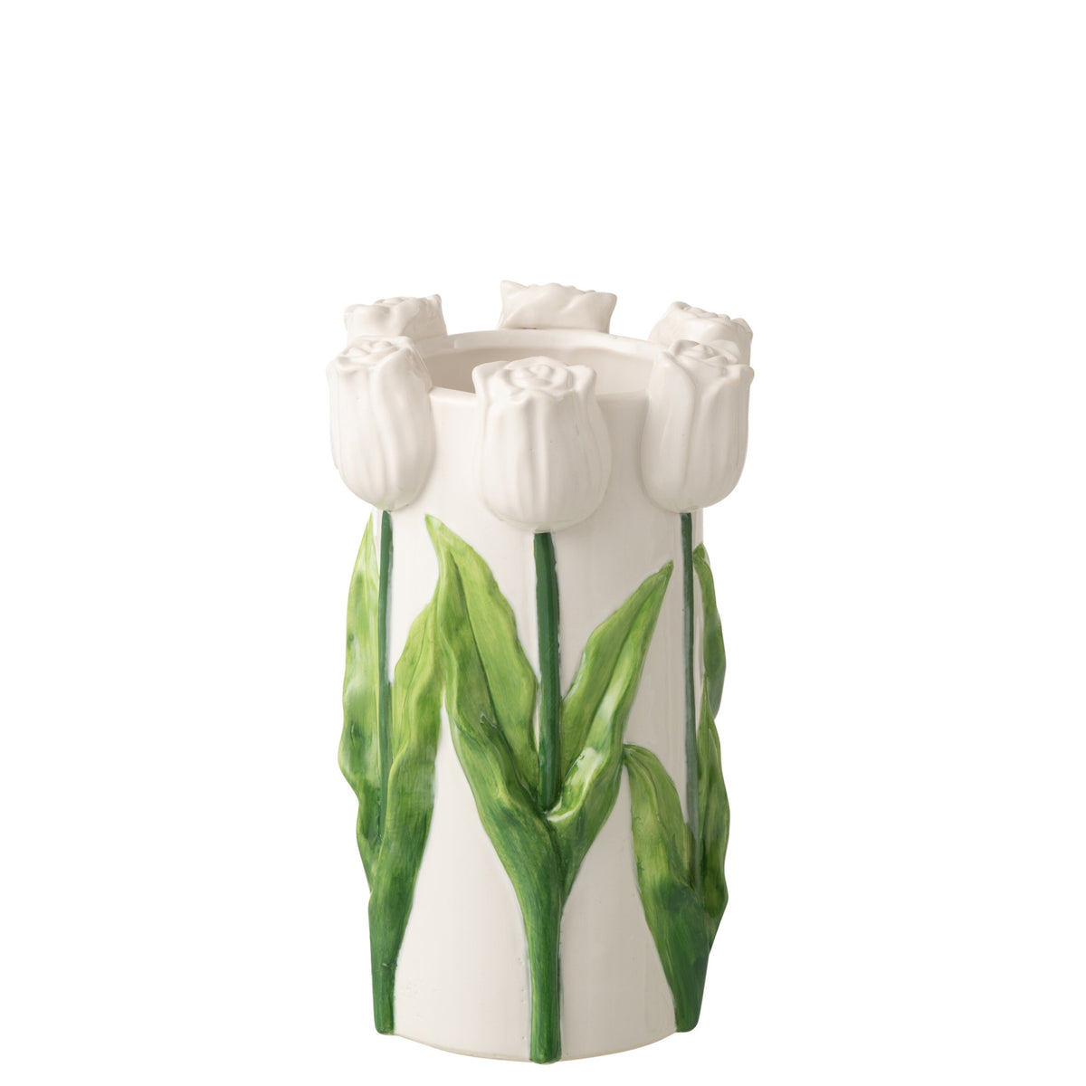 Jarrón Tulipán Cerámica Blanco/Verde Mediano J-Line
