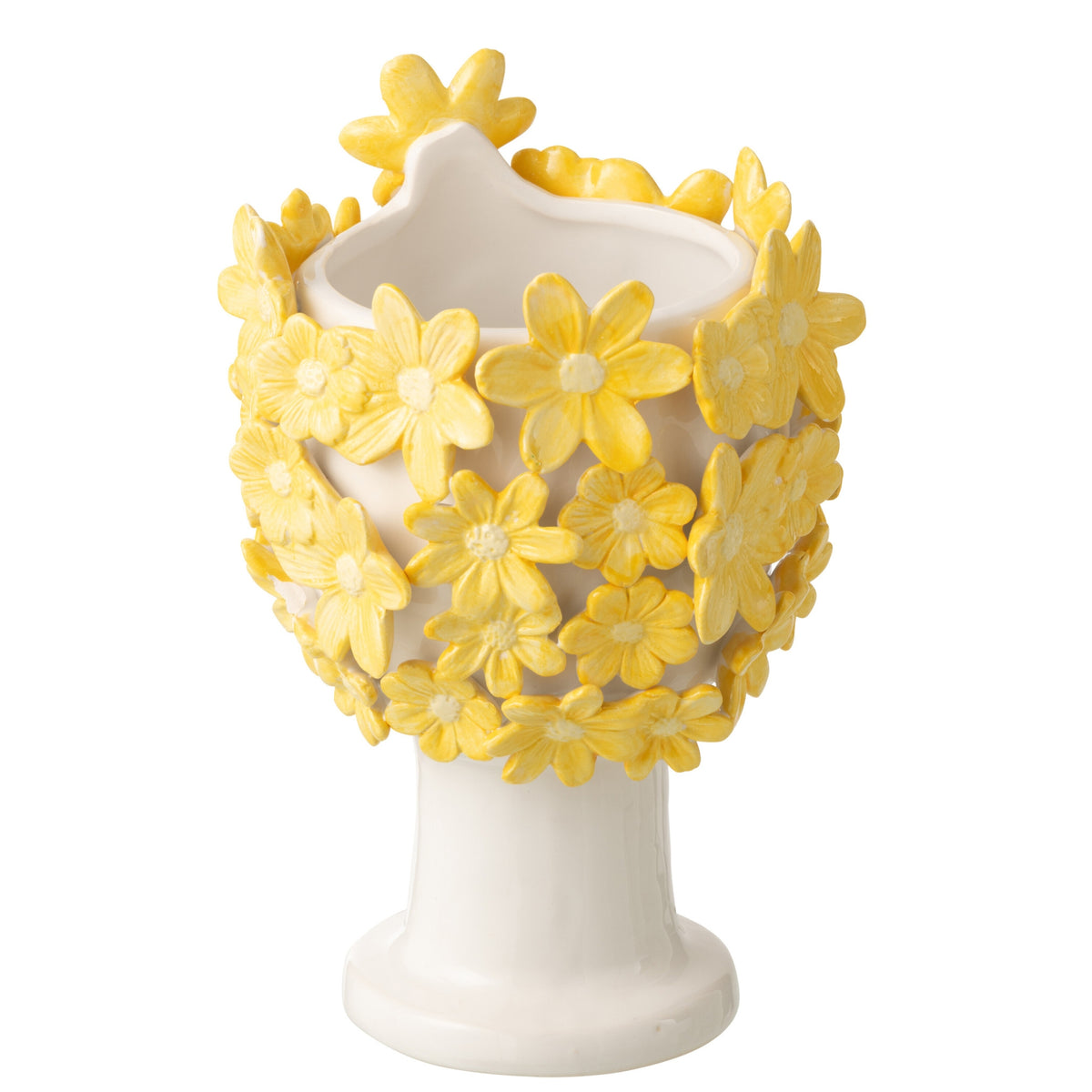 Maceta Mujer Flores Cerámica Blanco/Amarillo J-Line