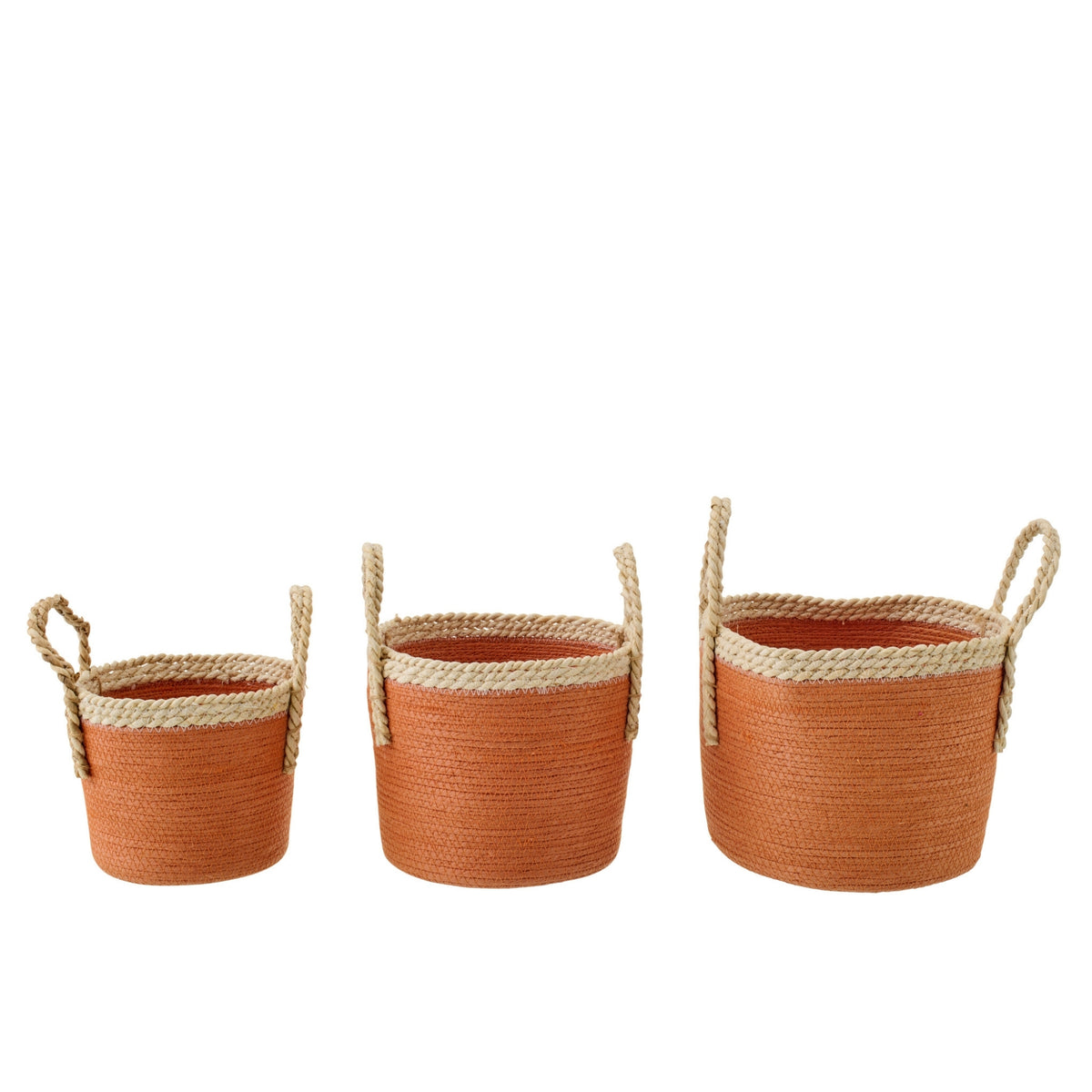 Juego de 3 cestas con asas de papel naranja oscuro/natural J-Line