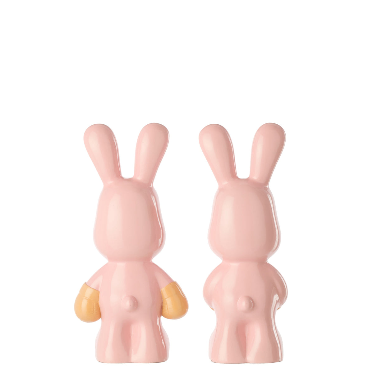 Set de 2 conejos Ray Boksend de polirresina rosa claro/albaricoque J-Line