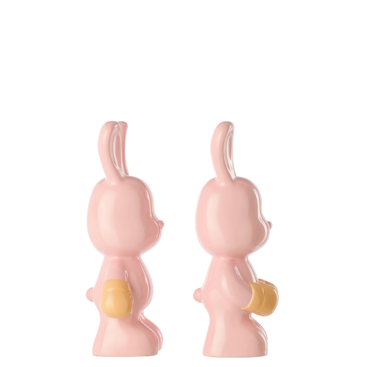 Set de 2 conejos Ray Boksend de polirresina rosa claro/albaricoque J-Line
