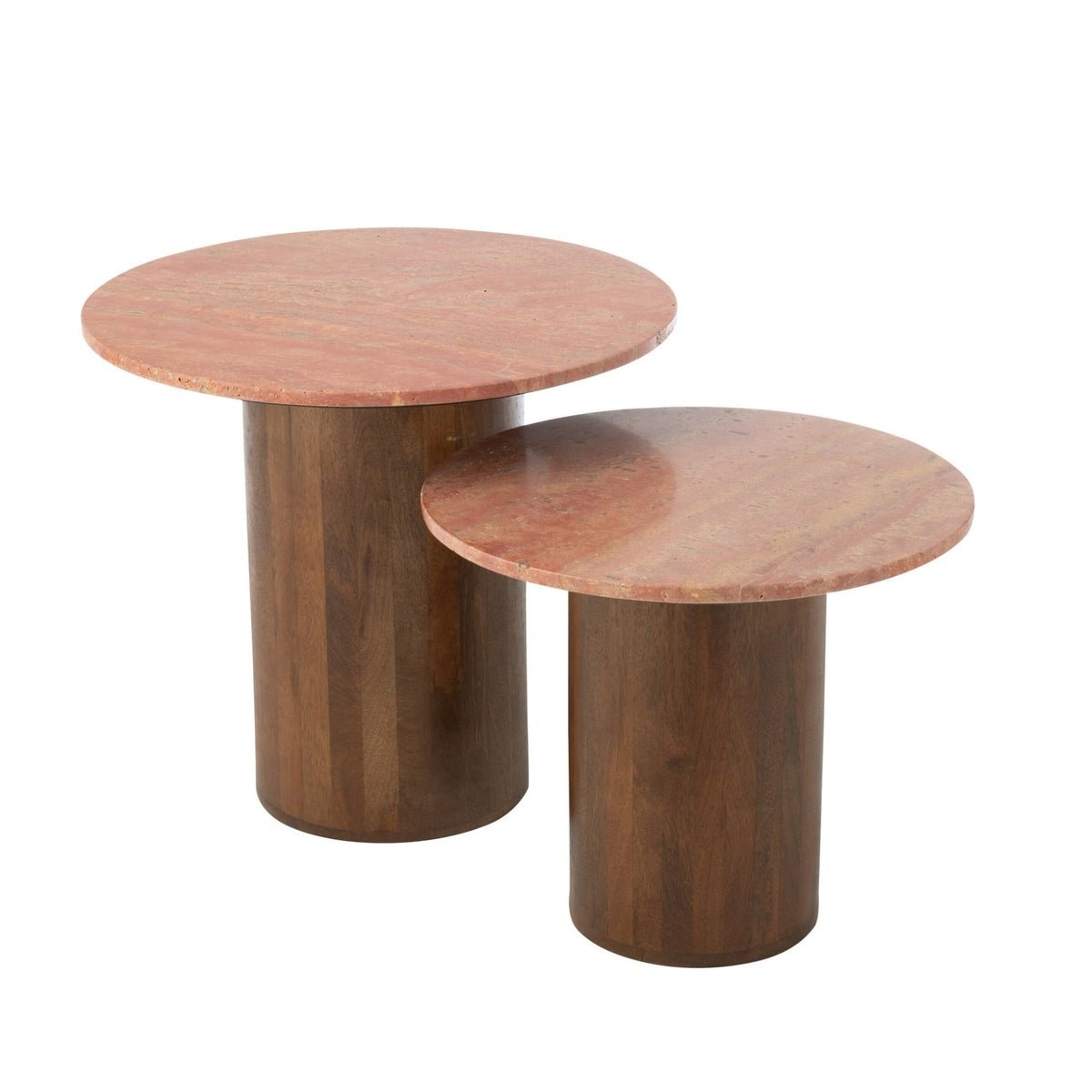 Mesa auxiliar redonda de mármol terracota/marrón oscuro, juego de 2, J-Line
