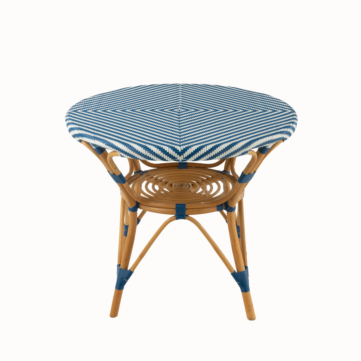 Mesa de comedor de ratán azul/blanco J-Line