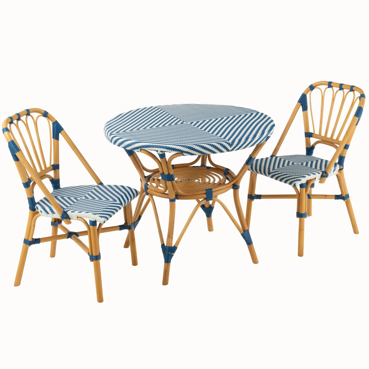 Mesa de comedor de ratán azul/blanco J-Line