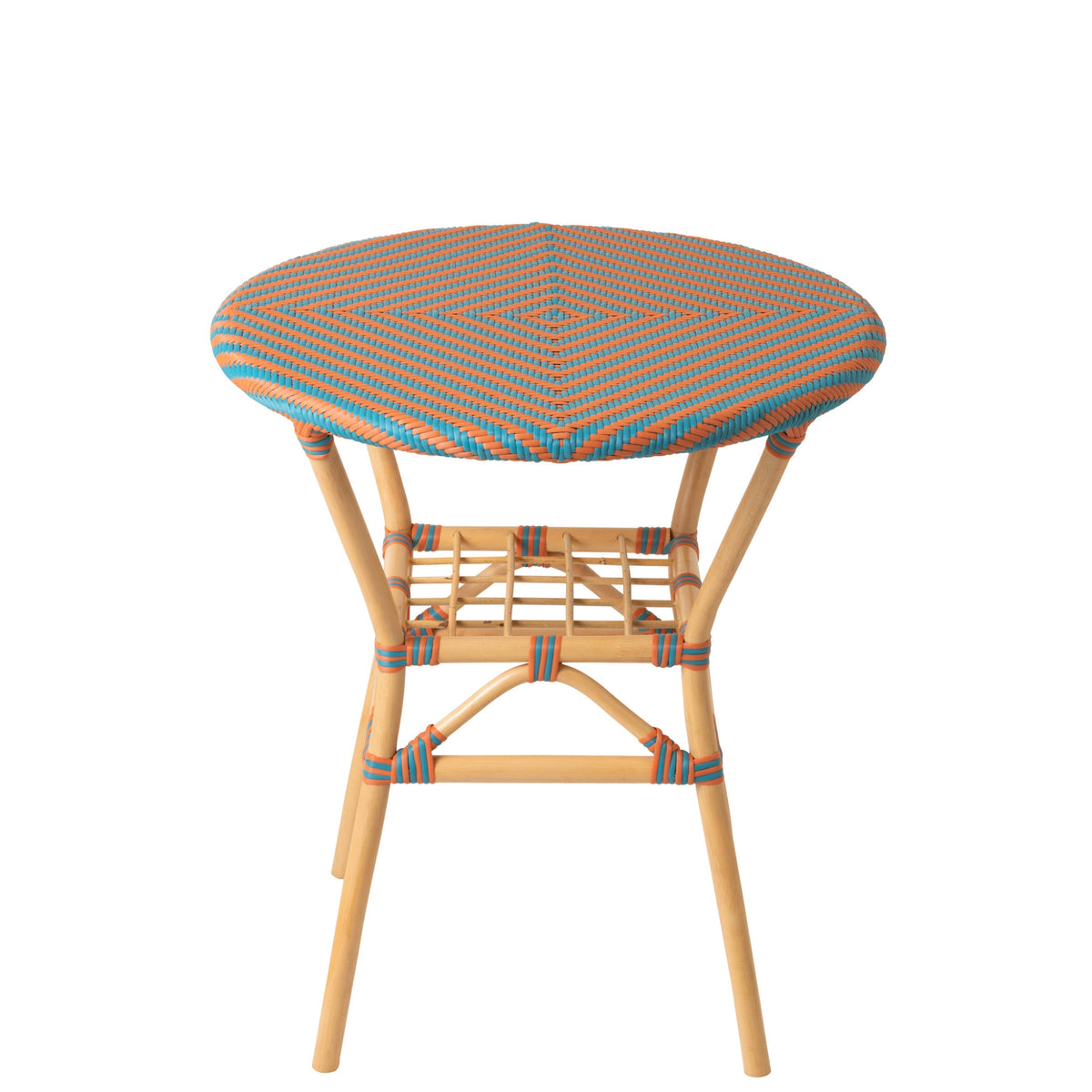 Mesa de comedor de exterior Geo redonda de ratán naranja/turquesa J-Line