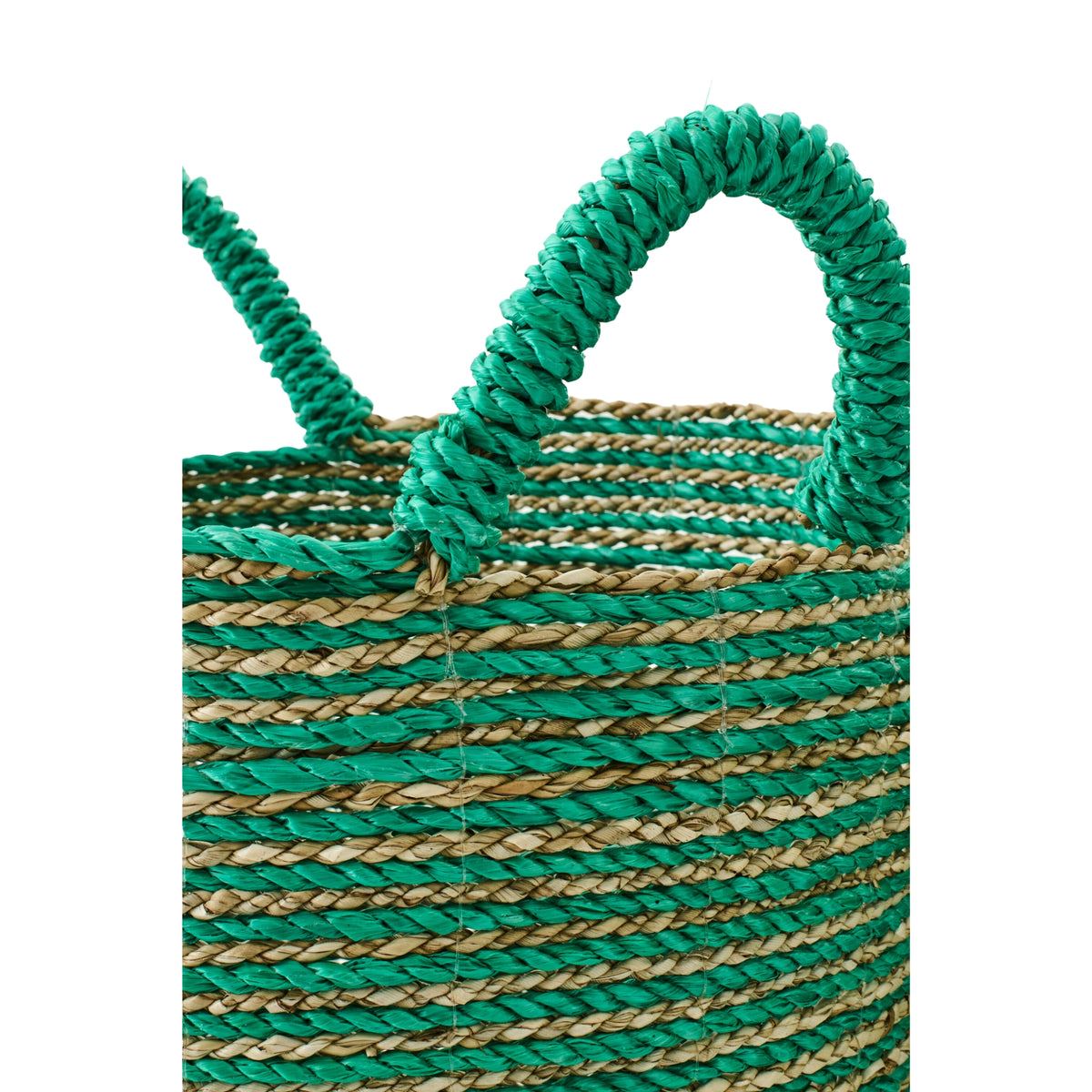 Juego de 3 cestas de rafia a rayas verde oscuro/natural J-Line