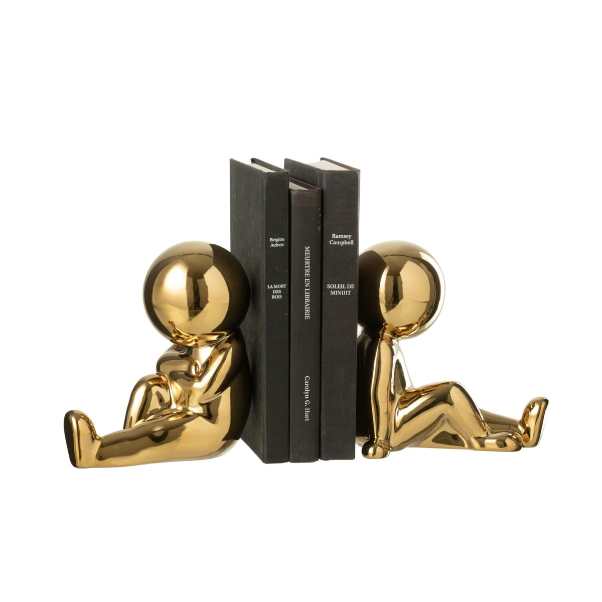 Sujetalibros Marcel de gres color dorado, set de 2, J-Line