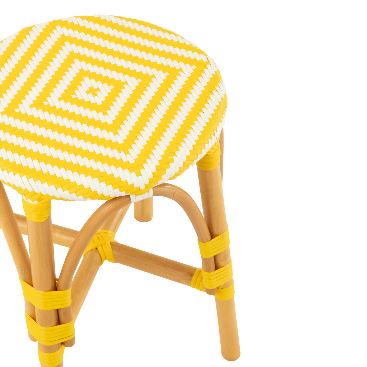 Taburete de exterior redondo geométrico de ratán amarillo/blanco J-Line
