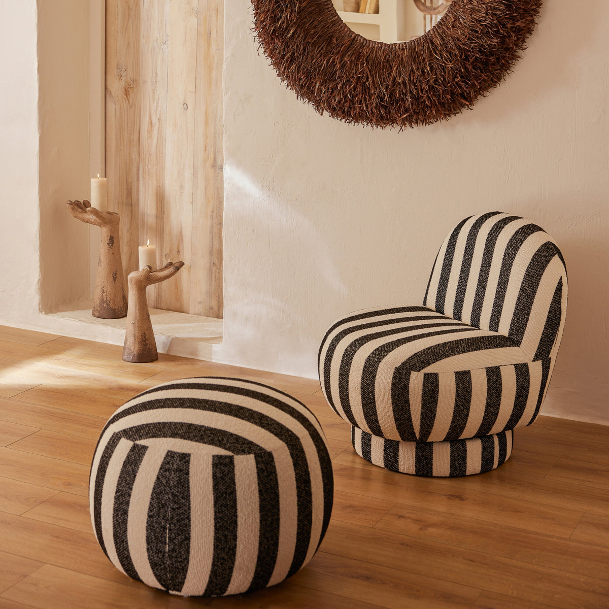 Puf a Rayas Negro/Blanco Roto J-Line
