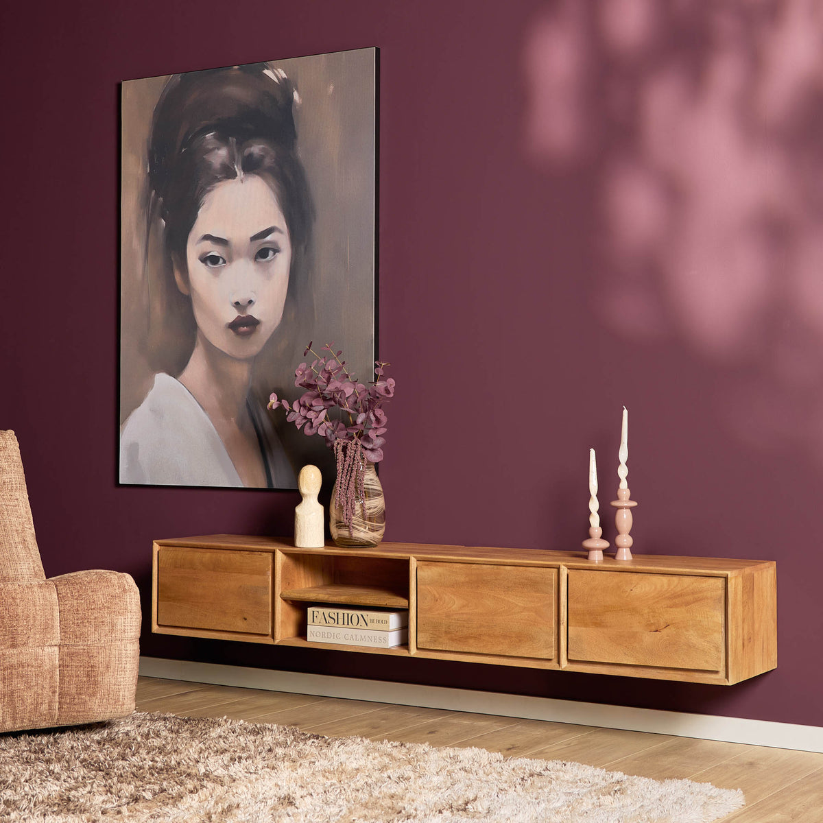 Mueble de TV suspendido Ambiance Madera de Mango Natural 200cm Starfurn