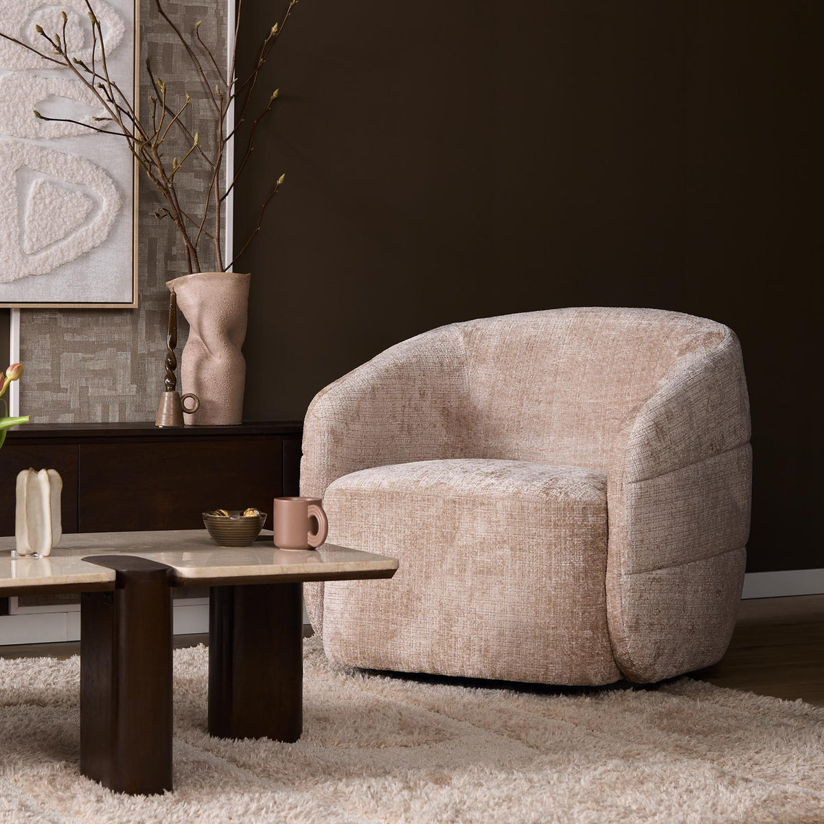 Sillón Yara Giratorio Tela Beige Starfurn
