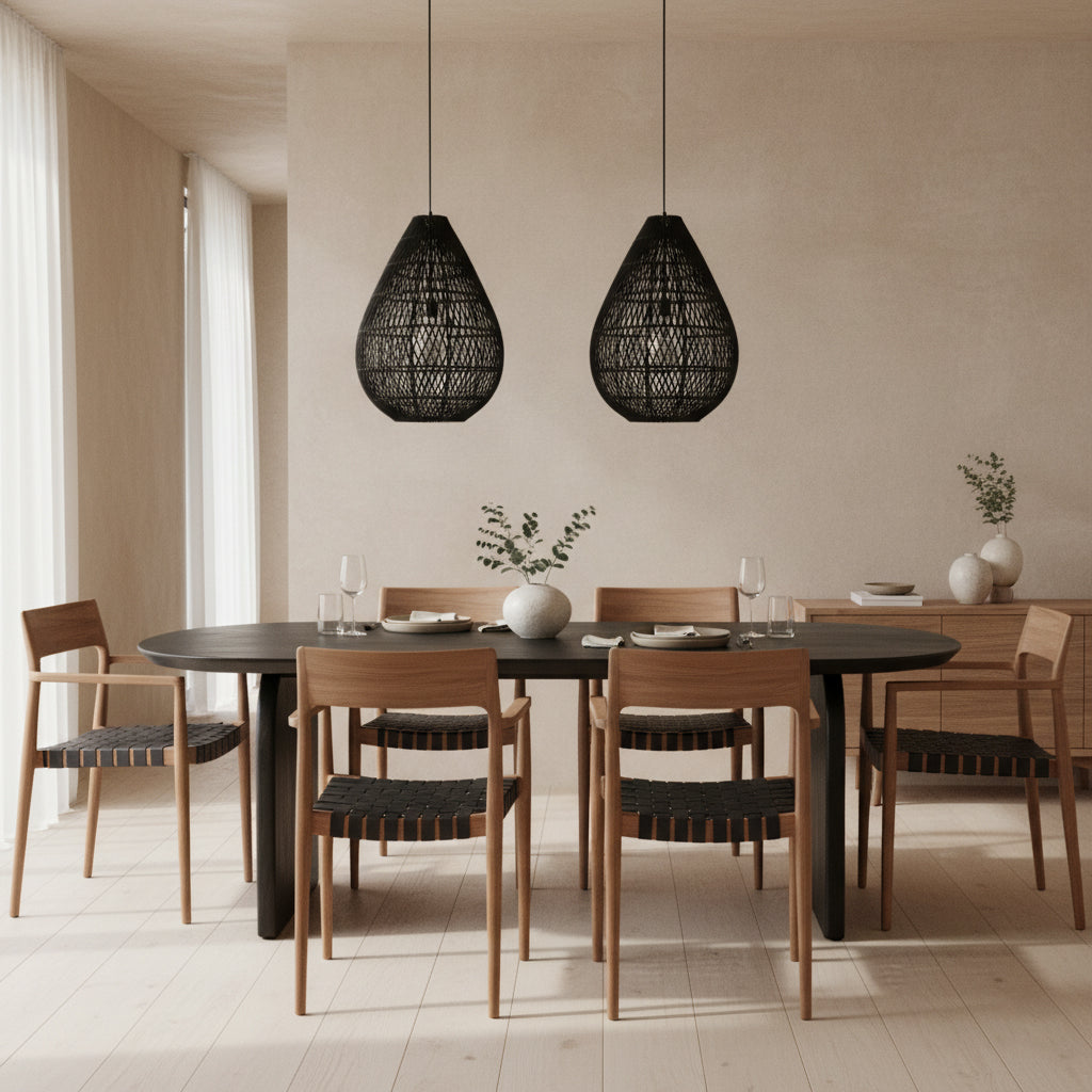 Silla de comedor Freya con reposabrazos, cuero negro, juego de 2, Raw Materials
