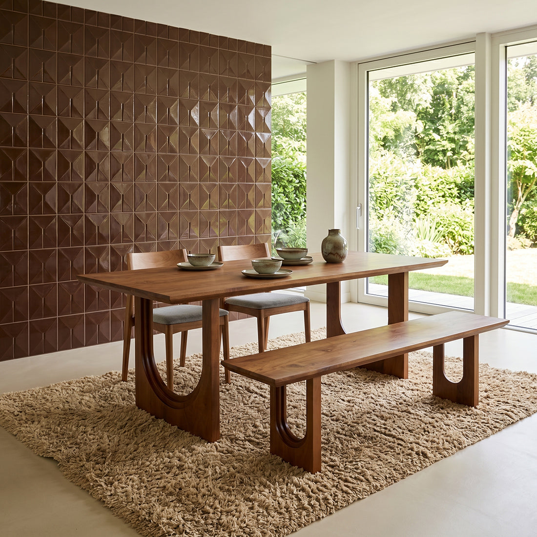 Mesa de comedor Bullnose Chaflanada Arco Madera de mango 180cm Materias primas