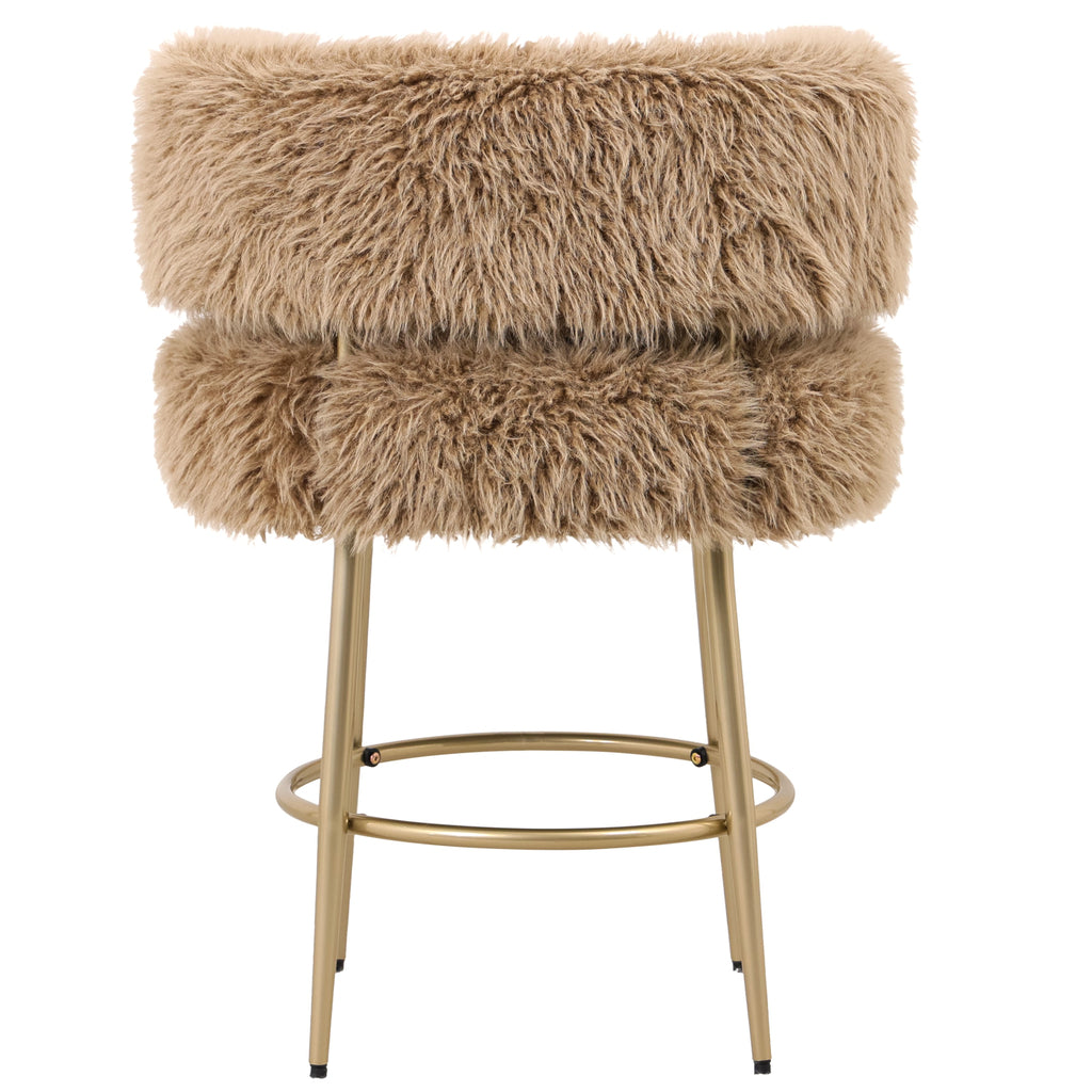 PTMD barstoel Hair Brown met aaibare stof en metalen frame