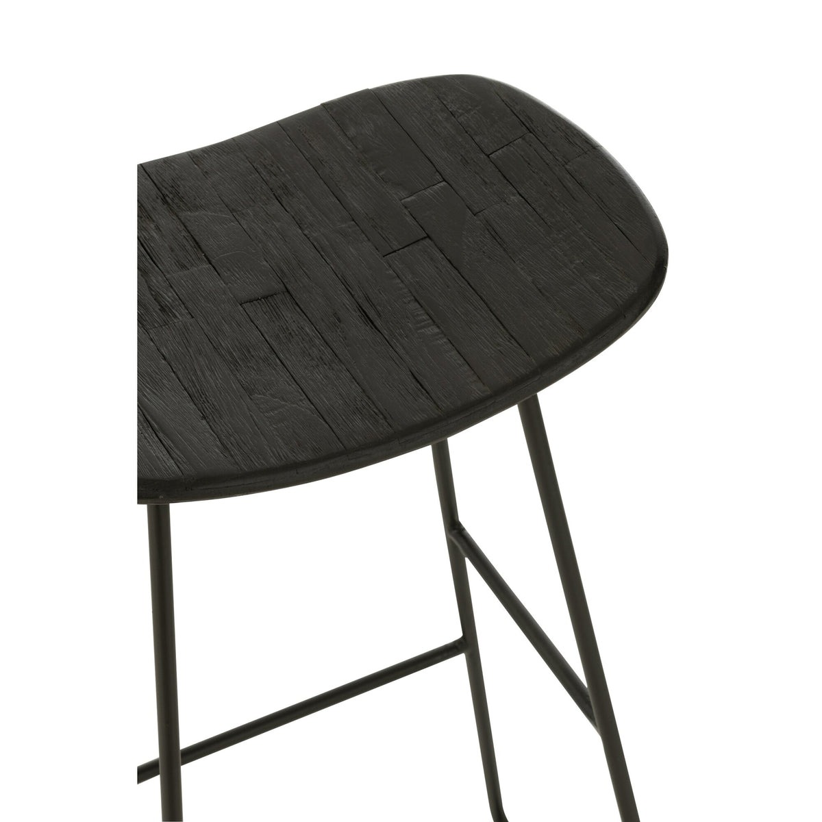 Taburete de bar rectangular de teca reciclada negro grande J-Line