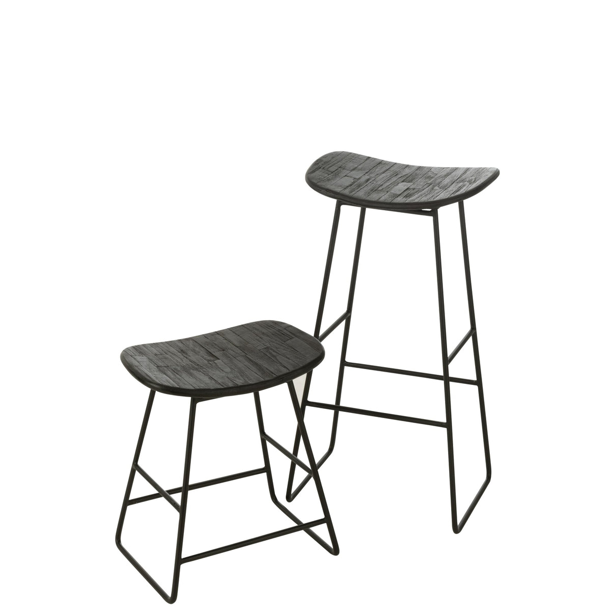 Taburete de bar rectangular de teca reciclada negro grande J-Line