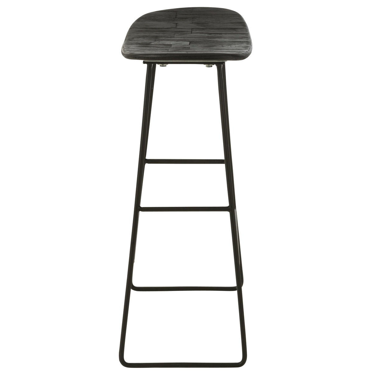 Taburete de bar rectangular de teca reciclada negro grande J-Line