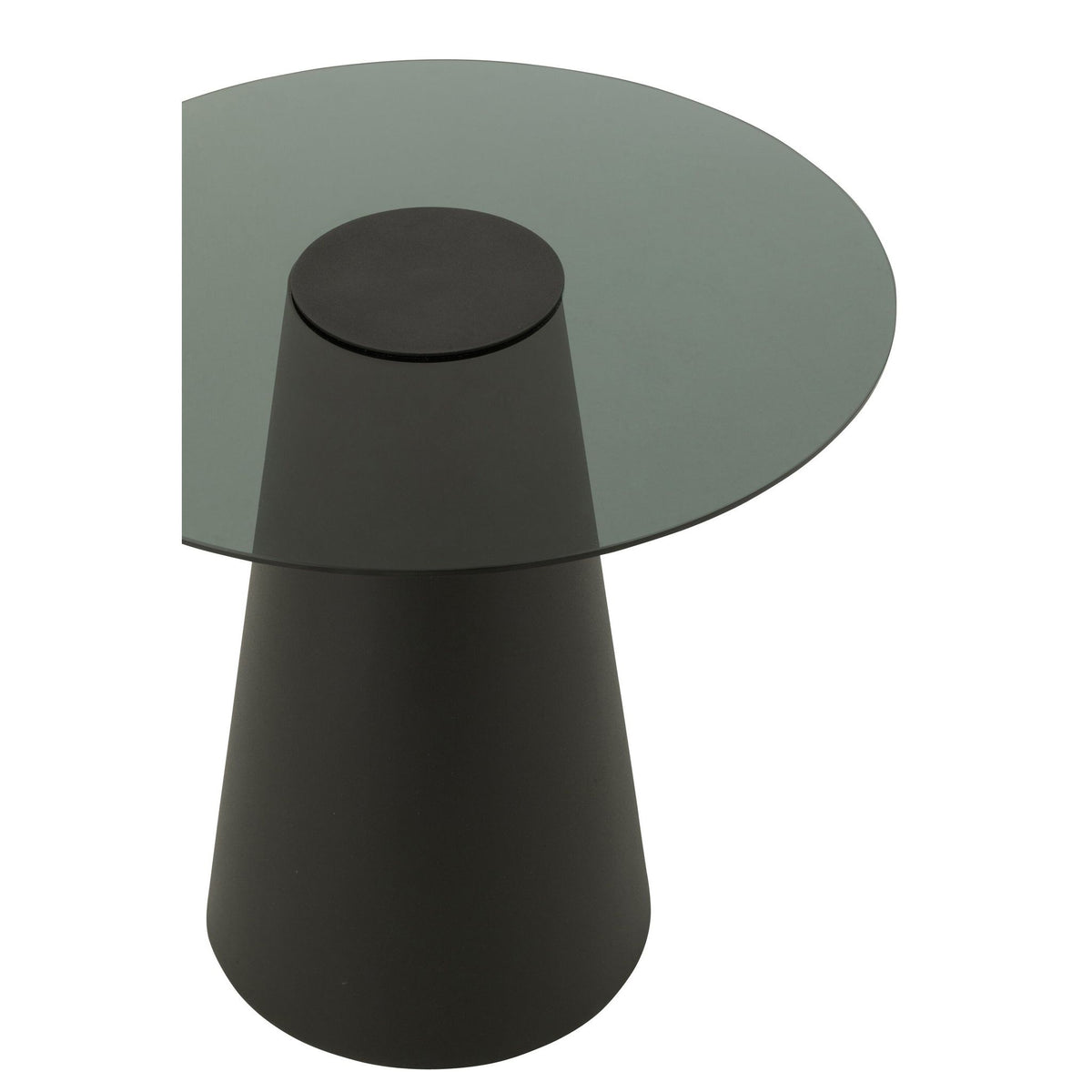 Bijzettafel Glas Flat Cap Kegel Metaal Zwart J-Line