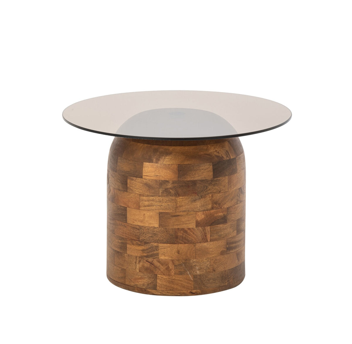 Mesa auxiliar redonda de cristal y madera de mango natural J-Line