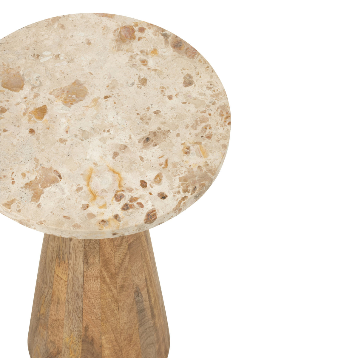 Mesa auxiliar redonda de mármol y madera, beige/marrón, juego de 2, J-Line